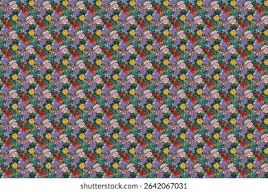 Pattern of abstract bouquet flower with leaf on blue background.