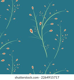 Pattern . Abstract branches and flowers on blue.