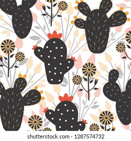 Pattern abstract cactus, hand drawn watercolor vector illustration