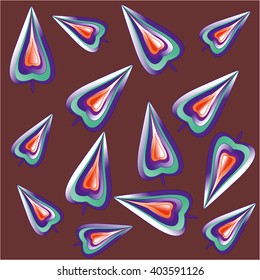 Pattern of abstract color peppers on brown background.
