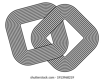 Pattern of abstract curves of black parallel lines on a white background. Trendy vector background.