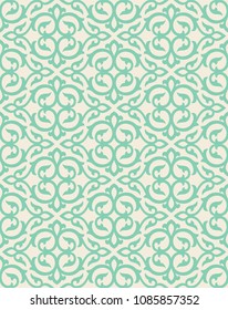 Pattern. Abstract floral seamless background with stylized leaves and scrolls forming ornament in retro style.