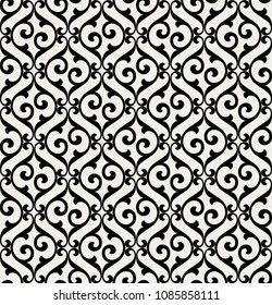 Pattern. Abstract floral seamless background with stylized leaves and scrolls forming ornament in Arabesque style.