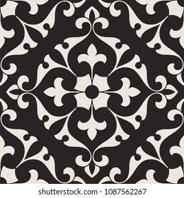 Pattern. Abstract floral seamless background with stylized leaves and scrolls forming ornament in Arabesque style.