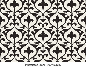 Pattern. Abstract floral seamless background with stylized leaves and scrolls forming ornament in Arabesque style.