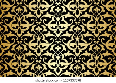 Pattern. Abstract floral seamless background with stylized leaves and scrolls forming ornament in Arabesque style. 
