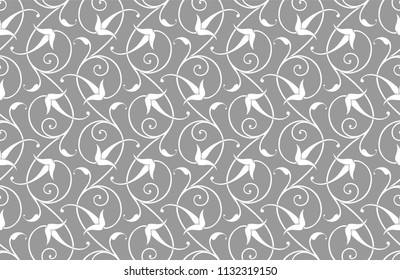 Pattern. Abstract floral seamless background with stylized leaves and scrolls forming ornament in Arabesque style. 