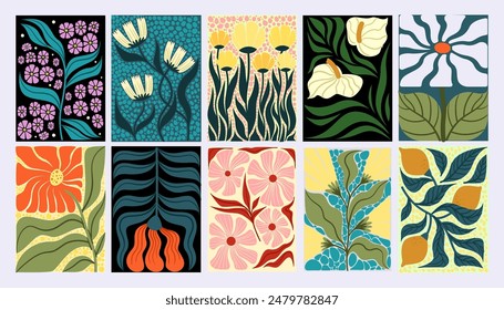 Pattern abstract flower. Shape art organic natural shapes, leaf line collection, floral Matisse style posters. Plant leaves modern design cards or covers, texture background. Vector graphic element