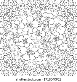 Pattern with abstract flowers. Coloring book page for adult