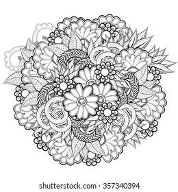 Pattern with abstract flowers. Coloring book page for adult