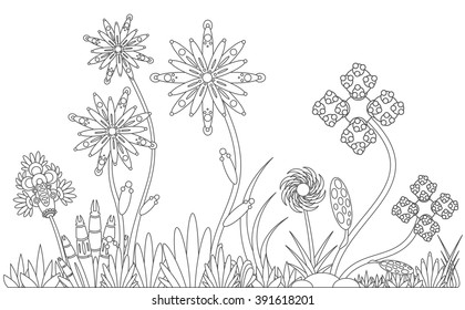 Pattern with abstract flowers. Coloring book page for adult