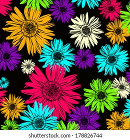 Pattern with abstract flowers daisy, Vector Illustration