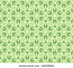 pattern of abstract flowers. green color. Seamless vector illustration. to design greeting cards, backgrounds, wallpaper, interior design.