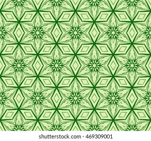 pattern of abstract flowers. green color. Seamless vector illustration. to design greeting cards, backgrounds, wallpaper, interior design.