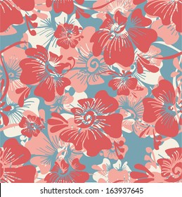 pattern with abstract flowers on a blue background