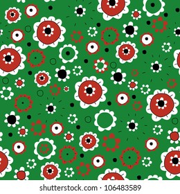 The pattern with abstract flowers on green fone