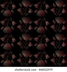 Pattern with abstract flowers red poppies on a black background. Vector illustration.