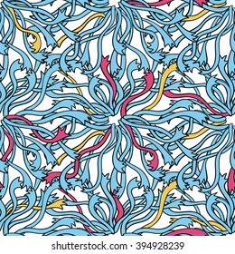 Pattern with abstract flowers. Seamless decoration wallpaper. Abstract vector illustration with seaweeds. Can be used for wallpaper, pattern fills, web page background, surface textures.