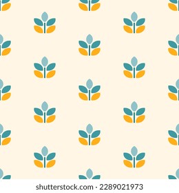 Pattern with abstract geometric leaves in Bauhaus style. Symbol of grain, seed crop