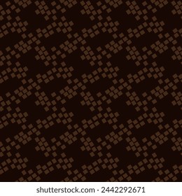 The pattern is an abstract geometric shape imitation of snake skin. The broken shape of the brown spots of the figures on a dark background. Simple chaos in a seamless texture. Animal Texture