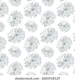 Pattern of abstract gerbera daisy flowers and dots in vintage tones. Floral print. Hand draw flowers with petals. Vector background for covers, fabric, textile, wallpaper and bed linen.