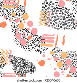 Pattern with abstract hand drawn element. Vector. Memphis style.