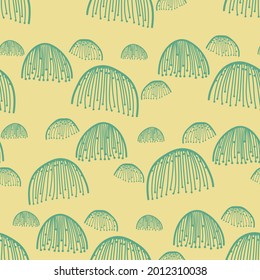 pattern of abstract haystacks on a yellow background. Summer outline illustration on a farm theme, summer field stylized pastel abstraction,