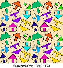 Pattern abstract house colorful on white yellow background