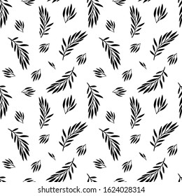 Pattern with abstract leaves and brunches. Coloring page with floral pattern. Coloring book for adults and children. Black and white