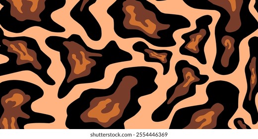 A pattern of abstract leopard spots in shades of orange, brown, and black.