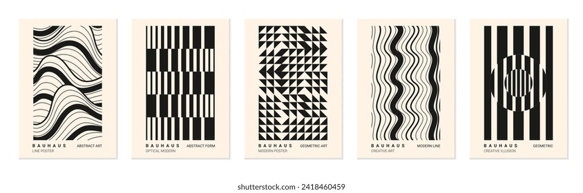 Pattern abstract line. Design graphic modern shape square, black and white Bauhaus element, vintage triangle retro minimal cool poster. Creative lines, cover monochrome design vector garish background