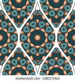 Pattern Of Abstract Mandala Flowers. Seamless Vector Illustration. For Design Greeting Cards, Backgrounds, Wallpaper, Interior Design. Tribal Ethnic Arabic, Fashion Decorative Ornament