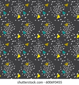 Pattern with abstract motives in black color in the background. Material for card design, textile, background, wallpapers, Gift wrapping paper. Freehand. 