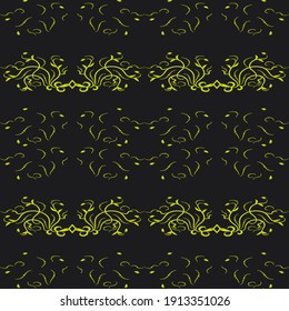 Patrón - ornamento original abstracto, arabesco, amarillo sobre fondo negro - vector.