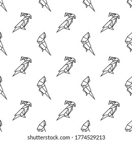 pattern with abstract parrots, black and white, origami