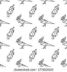 pattern with abstract parrots, black and white, origami