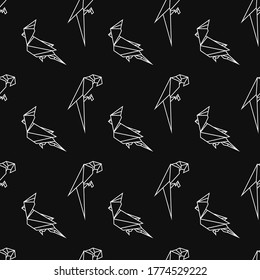 pattern with abstract parrots, black and white, origami