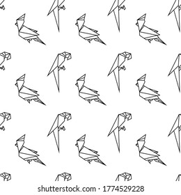 pattern with abstract parrots, black and white, origami