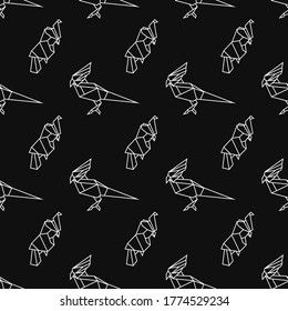 pattern with abstract parrots, black and white, origami