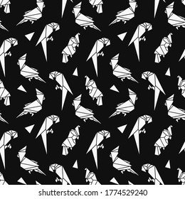 pattern with abstract parrots, black and white, origami