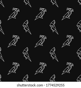 pattern with abstract parrots, black and white, origami