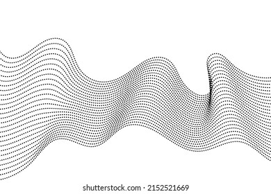 Pattern of  abstract particle dots in black waves flowing on a white background for technology, music, science, digital