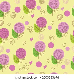 Pattern abstract roses on yellow background 
