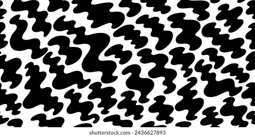 Pattern with abstract shapes. Vector blob liquid background. Black splash blob shape. Playful black white seamless. Y2k modern organic fluid bg. Irregular abstract pattern. Psychedelic liquid splash