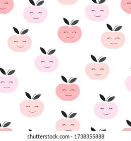 Patrón con manzanas sonrientes abstractas. El fondo sin mar con fruta. Ilustración vectorial para el diseño, tejido y textiles de los niños, fondo, afiche, postales.
