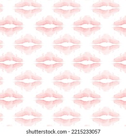Pattern from abstract spots in the form of lips in trendy soft pink hues in watercolor manner.