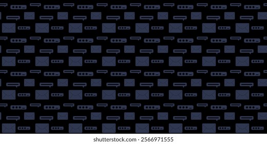 Pattern of abstract squares and chat bubbles in dark colors for modern design