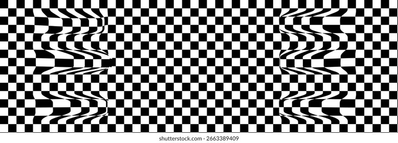 Pattern abstract wave checkerboard background. Abstract wave pattern chessboard background. Checkered Pattern Black And White Abstract Motion Seamless Background.
