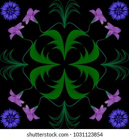 pattern abstraction flowers blue violet green black