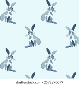 Pattern abstraction rabbit watercolor technique blue delicate